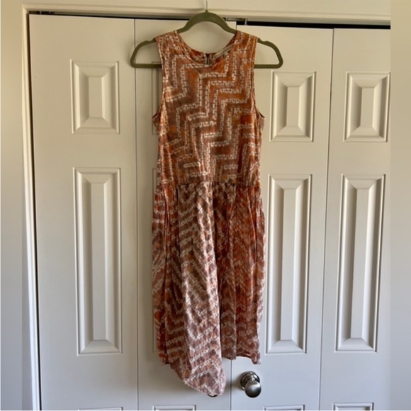 ULLA JOHNSON Orange Tie-Dye Knee Length Wrap Dress Size 8